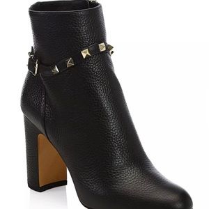 Valentino Rockstud Black Leather Ankle Zip Bootie